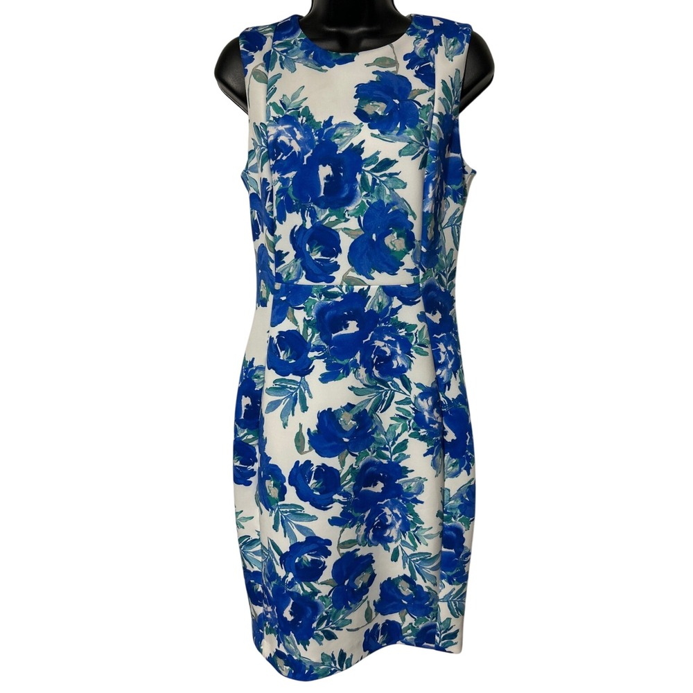Calvin Klein Women's Blue Floral Sleeveless Sheath Dress Size‎ 8